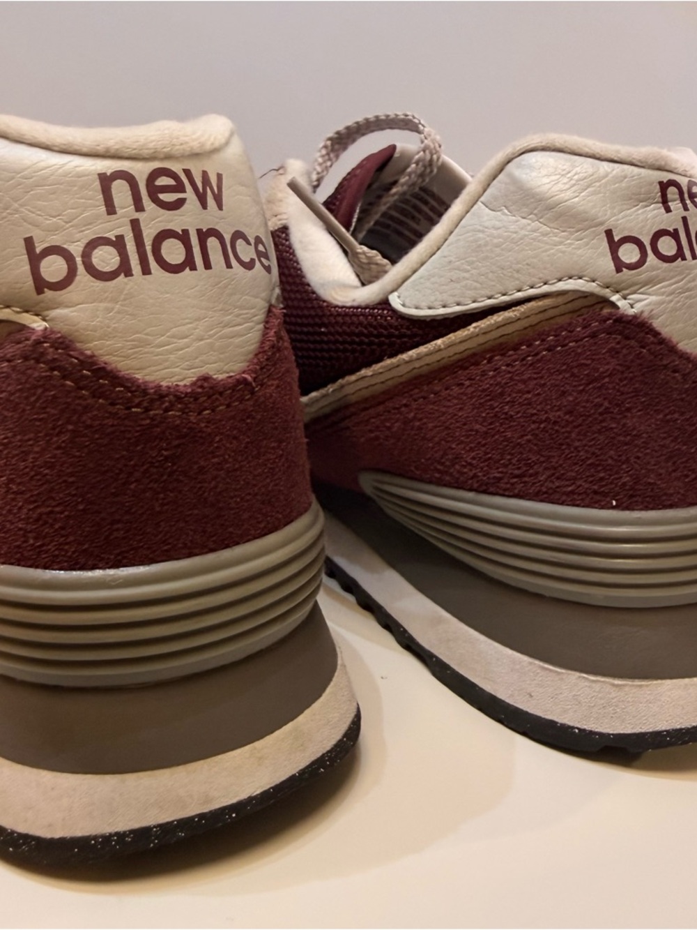 New Balance Women’s 574 Sneakers FM in Burgundy and Beige - Picture 4 of 6